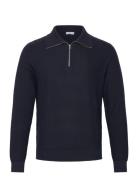 Sweater With Polo-Neck Structure And Zip Mango Navy