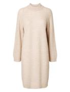 Slflulu Ls High Neck Knit Dress Selected Femme Beige