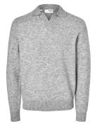 Slhrai Ls Knit Open Polo Selected Homme Grey