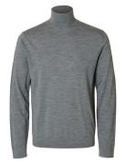 Slhtray Ls Knit Merino Roll Neck Noos Selected Homme Grey