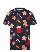 Jjxmas Merry Aop Tee Ss Crew Neck Jnr Jack & J S Navy