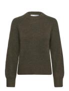 Slfrena Ls Knit O-Neck Camp Selected Femme Khaki