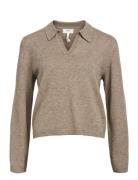 Objthess L/S V-Neck Knit Polo Noos Object Beige