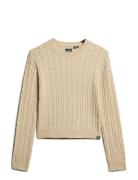 Fitted Cable Crew Neck Jumper Superdry Beige