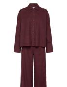 L/S Buttondown & Pant Sleep Set Calvin Klein Burgundy