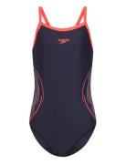 Girls Plastisol Placement Thinstrap Muscleback Speedo Navy