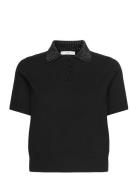 Knitted Polo Shirt With Rhinest Collar Mango Black