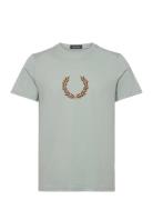 Flocked Laurel Wreath Gra Tee Fred Perry Blue