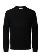 Slhtray Ls Knit Merino Crochet Crewneck Selected Homme Black