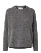 Slflulu Ls Knit O-Neck Noos Selected Femme Grey