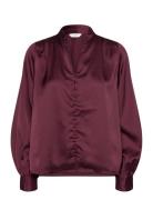 Remi Satin Blouse Bubbleroom Burgundy