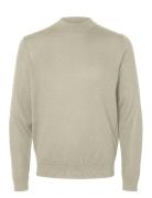 Slhtray Ls Knit Merino Mock Neck Noos Selected Homme Beige