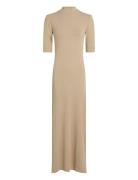 Slim 5X2 Rib Midi Dress 1/2 Tommy Hilfiger Beige