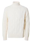 Slhcallo Ls Knit Relaxed Cable Roll Neck Selected Homme White