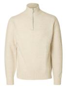 Slhrai Ls Knit Half Zip Selected Homme Cream