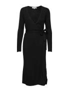 Fine Knit Rib Wrap Midi Dress Davida Cashmere Black