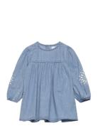 Flower Embroidered Denim Dress Mango Blue