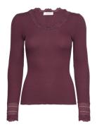 Rwbenita Ls O-Neck Lace T-Shirt Rosemunde Burgundy