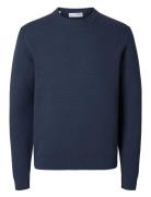 Slhdane Ls Knit Structure Crew Neck Noos Selected Homme Blue