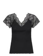 Beatha Silk Top W/Lace Rosemunde Black