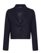 Paula Pinstripe Wool Blend Cropped Blazer Lexington Clothing Navy