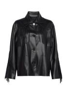 Leather-Effect Fringed Overshirt Mango Black