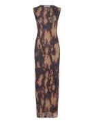 Mesh Printed Dress Weekday Brown