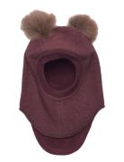 Balaclava Wool Alpaca Pompoms Huttelihut Burgundy