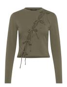 Long Sleeve Tie Top Monki Khaki