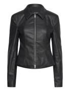 Waisted Faux Leather Zip Jacket Monki Black