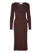 Fine Knit Rib Wrap Midi Dress Davida Cashmere Brown