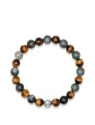 Men's Wristband With Aquatic Agate, Brown Tiger Eye And Silv Nialaya B...