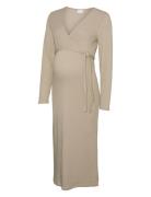 Mlfrederikke Tess Ls Jrs Midi Dress 2F Mamalicious Beige