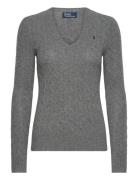 Cable-Knit Wool-Cashmere V-Neck Sweater Polo Ralph Lauren Grey