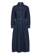 Denim Embroidered Flared Long Dress Bobo Choses Navy