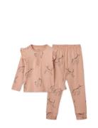 Wilhelm Printed Frill Pyjamas Set Liewood Pink