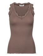 Rwbeatha Sl V-Neck Lace Top Rosemunde Brown