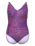 Womens Shaping Printed V Neck 1 Piece Speedo Purple