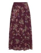 Floral Crinkle Georgette Tiered Skirt Lauren Ralph Lauren Burgundy