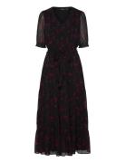 Floral Belted Crinkle Georgette Dress Lauren Ralph Lauren Black