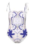 Fern Tie Shoulder Printed Swimsuit Malina White