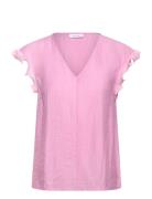 Top With Ruffles In V-Neck Coster Copenhagen Pink