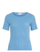Vikassie S/S Pointelle Top - Noos Vila Blue