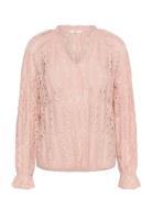 Crtully V-Neck Lace Blouse Cream Pink