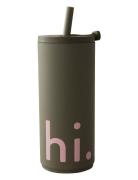 Travel Cup With Straw 500Ml With Soft Coating Design Letters Beige