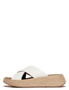 F-Mode Espadrille Leather Flatform Cross Slides FitFlop White