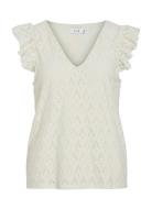 Viamalina V-Neck C/S Top/Pb Vila Cream