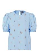 Pcjeo Ss O-Neck Top Wvn D2D Pieces Blue