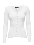 Rwbabette Silk Ls V-Neck Lace Cardi Rosemunde White