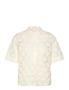 Openwork Floral Textured Shirt Mango Cream
